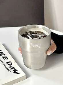 1个304不锈钢定制工业风咖啡杯，容量300毫升，双层可叠放保温杯，适用于冷热饮，户外露营使用，可作为成人、学生、办公室、聚会、野餐的礼物 - 彩色 - 查看 3