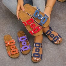 Large Solid Color Slippers For Women, New Fish Mouth, Thick Sole, Fashionable Belt Buckle, One Line Cool Slippers, Beach Item - 黑色 - 查看 4