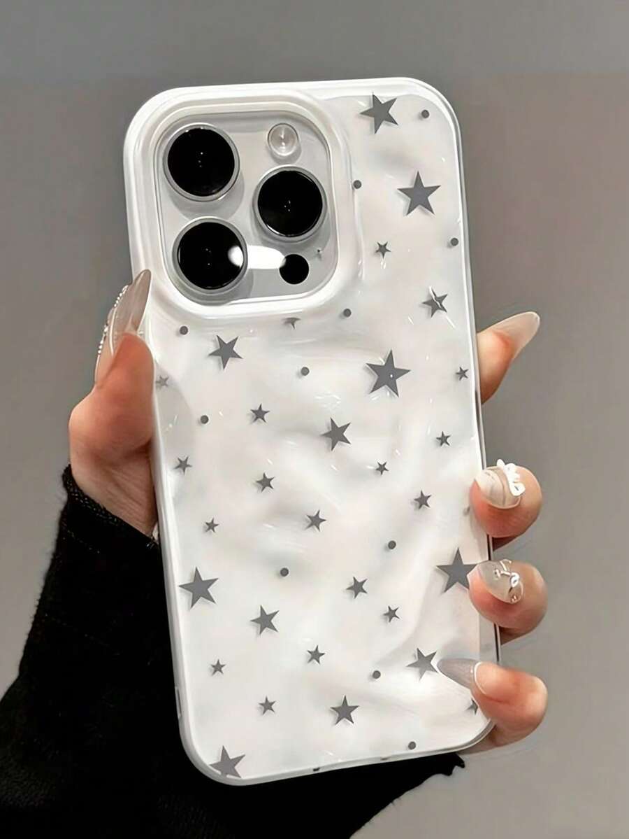 Y2K 可爱灰色小星星褶皱图案手机壳，兼容 17 Pro Max、17 Pro、17 Air、16 Pro Max、14、15 Pro、16 Plus、13、12、11，防震软壳 - 白色 - 查看 1