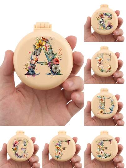 Brodark 1pc Ivory & Beige Valentine's Day Exclusive Letter & Floral Mini Mirror Comb, Compact & Portable, Women's Essential Air Cushion Brush, Foldable Air Cushion Massage Brush, Mirror & Comb 2-In-1 Design, Travel & Camping Companion, Back To School Accessory, Birthday Party & Daily Gathering Small Gift