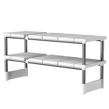 1 pieza Organizador expandible para debajo del fregadero, Estantería multifuncional de 2 niveles para ollas, Estantería de almacenamiento para gabinete de cocina, Accesorios organizadores para el baño - Blanco - Ver 6