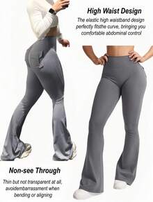 3PCS  Womens Fashion Casual Minimalist Butt-Lifting Peach Shaping Elegant Streetwear Retro Slimming Low-Key Luxury Playful Cute Youthful Campus Classic Leg-Lengthening Romantic Simple Three-Piece Set Energetic High-End Maillard Body-Hugging High-Waisted Versatile Multi-Colored Flared Pants ,Workout Running Leggings ,Gym Work Pants, Exercise, Cycling,Yoga - 3Pcs 3colors-1 - 查看 3