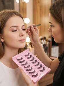 False Eyelashes Transparent Band Cat Eye Short Soft 3D Faux Mink Hair Natural Makeup Look (F36) - 黑色 - 查看 3