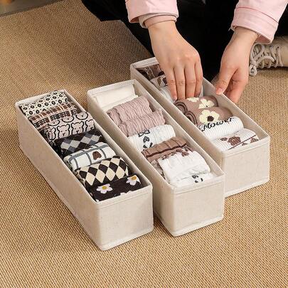 1/3/5 chiếc Giỏ đựng đồ bằng vải lanh gấp gọn, hộp đựng đồ trong ngăn kéo bằng vải không dệt, hộp sắp xếp đồ trong tủ quần áo, ngăn kéo xếp chồng lên nhau, tiết kiệm không gian, thích hợp để đựng tất, đồ lót, cà vạt, khăn quàng cổ, phụ kiện, mỹ phẩm, trang trí nhà cửa, trang trí phòng.