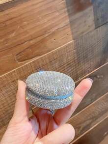 1pc 10g Refillable Luxury Shimmery Rhinestone Powder Compact, Blush Powder Compact With Puff And Sifter, Ideal For Powder Makeup, Travel-Friendly Gift - View 5