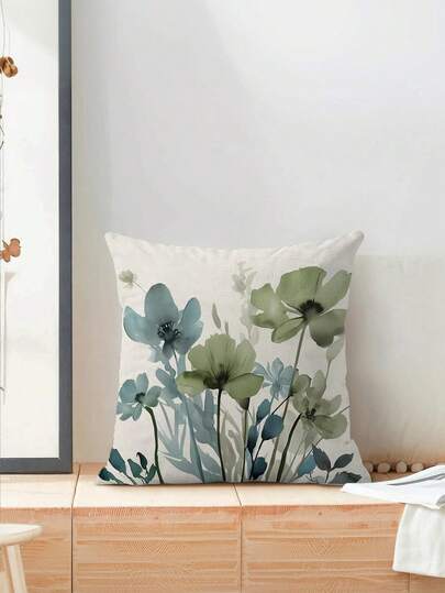 1/2/4pcs Floral Pillow Covers Set Of Blue Throw Pillows Vintage Flowers Seasonal Decorative Spring Summer Outdoor Pillow Cases Farmhouse Linen Cushion Cover For Couch Home Decor
