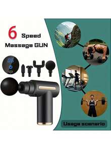 LCD Fascia Gun - 1200mAh USB Rechargeable Upgraded Faica Gun - Muscle Relaxation Massager Instrument With 4 Massage Heads & 6 Speeds, Touch Buttons. Suitable For Office Workers To Use While Sitting For Long Periods, For Athletes And Bodybuilders To Use For Relaxation After Exercise Training. - màu đen - Xem 3