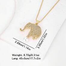 1件彩色锆石18K镀金铜大象吊坠项链，奢华珠宝，简约设计，优雅女士礼物 - 金色 - 查看 15