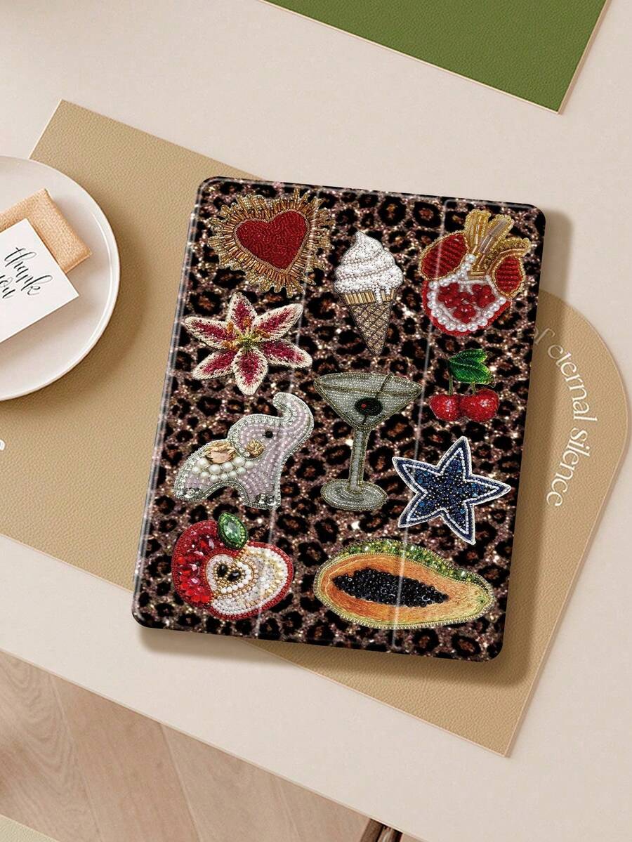 Exquisite Glittering Leopard Print Protective Case Compatible With (A16) 11-Inch 11th Generation 2025, 7/8/9 10.2-Inch. Leather Cover Compatible With Kindle Paperwhite 12th Gen 2024 And Compatible With Samsung Tab S6 10.4-Inch. Tab A7 Lite 8.7-Inch, Fashionable Leather Case, Back-To-School Season, Valentine's Day, New Year Gift - 查看 1