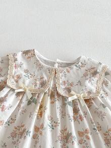 Baby Girls' Floral Print Ruffled Collar Princess Dress, Spring/Autumn - Apricot - View 5