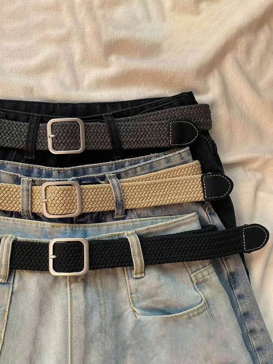 Elastic Waist Belt, Canvas Woven Belt, Versatile Casual Pin Buckle Belt, Suitable For Men And Women - Square Buckle - View 1