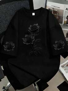 Plus Size Plain Round Neck Short Sleeve T-Shirt, Versatile & Practical Casual - Black - View 4