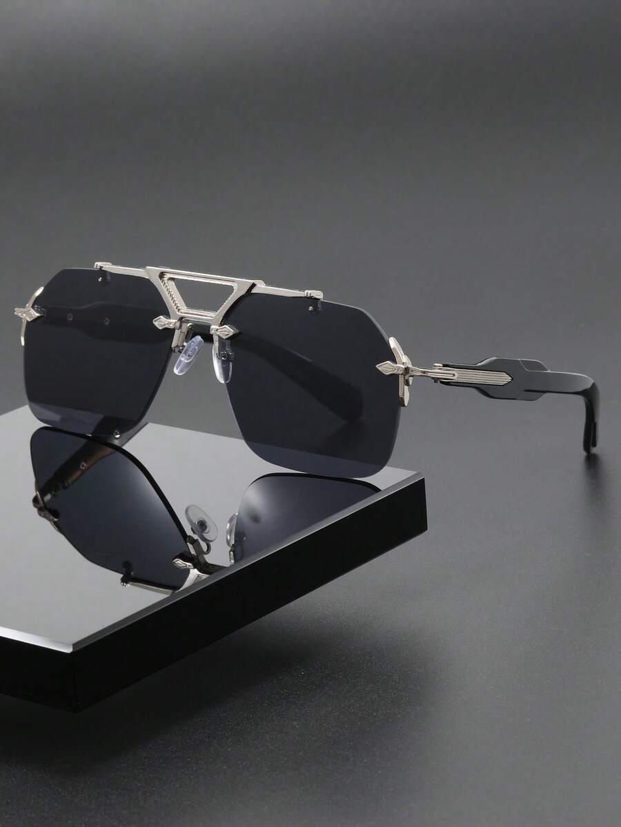 1pc Men Classic Coloful Geometric Oversized Rimless Design Pearl Decoration Fashion Y2K Fashion Glasses For Musical Festival Outdoor Travel Camping Beach Rave Party Daily Life Protection Accessories - Multicolor - View 1
