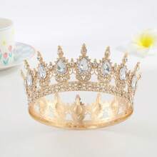 1pc Baroque Style Bridal Gold Crown, Crystal Tiara Princess Crown, High-End Birthday/Wedding Crown Headpiece Designed For Women - Multicolor - View 5