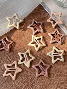 20个哑光金属星星发夹，时尚迷你发饰，可爱五角星发夹，适合日常使用（20个/8个/30个/50个），发爪，发夹，发卡，发卡 - 乳咖色系 - 查看 7