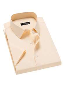 Men's Plain Slim Fit Short Sleeve Shirt, Simple Fit, No Pockets, Wrinkle-Free - Màu vàng - Xem 5