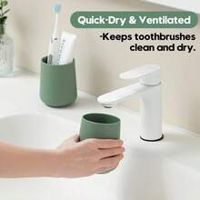 Matte Sage Green Toothbrush Holder Toothbrushes Bathroom Organizer For Toothpaste Adults - Xanh lục mờ - Xem 3