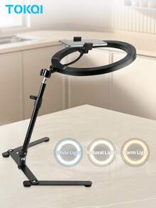 TOKQI 可调节大尺寸手机摄影配件三脚架带环形灯落地式手机支架可旋转多功能桌面/落地三脚架，适用于手机直播录制、烹饪、绘画、摄影等，是妇女节、生日、周年纪念日等场合的理想礼物。 - 環形燈+支架套裝 - 查看 1