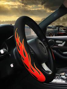 MEIKAXIU 15-Inch Flame Printed Waterproof Anti-Slip Steering Wheel Cover Made Of Diving Fabric, Suitable For 14.5-15 Inch Steering Wheel - Flame - View 7