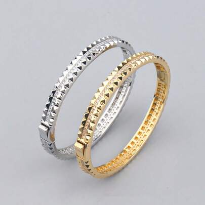 falinne 1 pièce Bracelet rigide en argent sterling S925 serti de diamants en forme de losange, bijou de style punk à la mode, cadeau de la Saint-Valentin pour la petite amie