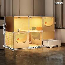 All-In-One Cat Litter Box & Cat Cage, Indoor Home Use With Cat Door, Cat Cabinet, Cat House, Cat Villa With Litter Box - Multicolor - View 4