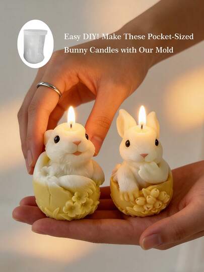 Cute Cartoon Easter Egg Silicone Mold, Rabbit Shaped, Easy Release Reusable Handmade Candle, Plaster Decor Craft Tool