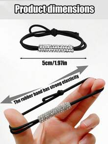 20/10/3pcs Women's Ponytail Rhinestone Hair Tie, Light Luxury Versatile Rubber Band, Reusable High Elasticity Women's Hair Rope, Suitable For Daily Dressing, Travel, Beach, Holiday Gift Giving Hair Rubber Bands Scrunchies Elastic Hair Tie - Black - View 6