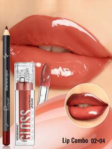 Pudaier Moisturizing Lip Gloss And Lip Liner Set - 3D Precise Lip Definition For Dewy Makeup, Suitable For Various Makeup Styles - 02+04 - View 2