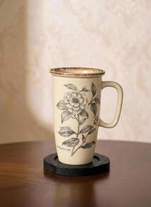 Cirelle 1 pieza Taza de cerámica vintage con estampado floral, taza de postre o queso de estilo vintage francés de lados altos, material de cerámica, estampado floral vintage, gran capacidad para capuchino, postre, jugo, uso casual, té de la tarde, oficina - Multicolor - Ver 6