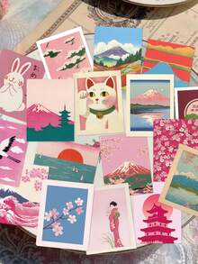 50 piezas Pegatinas estéticas retro japonesas de color rosa para decorar fundas de teléfonos, teclados, tabletas, cuadernos, portátiles, guitarras, cascos, monopatines, suministros de scrapbooking, papelería, pegatinas divertidas, Kindle manualidades libro de sticker estikers - Estética retro japonesa rosa - Ver 1
