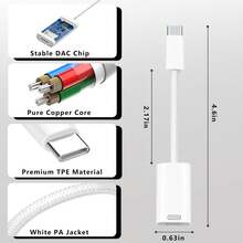 1 pieza Adaptador de Tipo-C a Lightning, Adaptador de carga trenzado y transferencia de datos compatible con iPhone 17/16/15 Pro Max/15 Pro/15 Plus/15, S25/S24/S23/S22/S21 Ultra Plus, Series con cable - Blanco - Ver 5