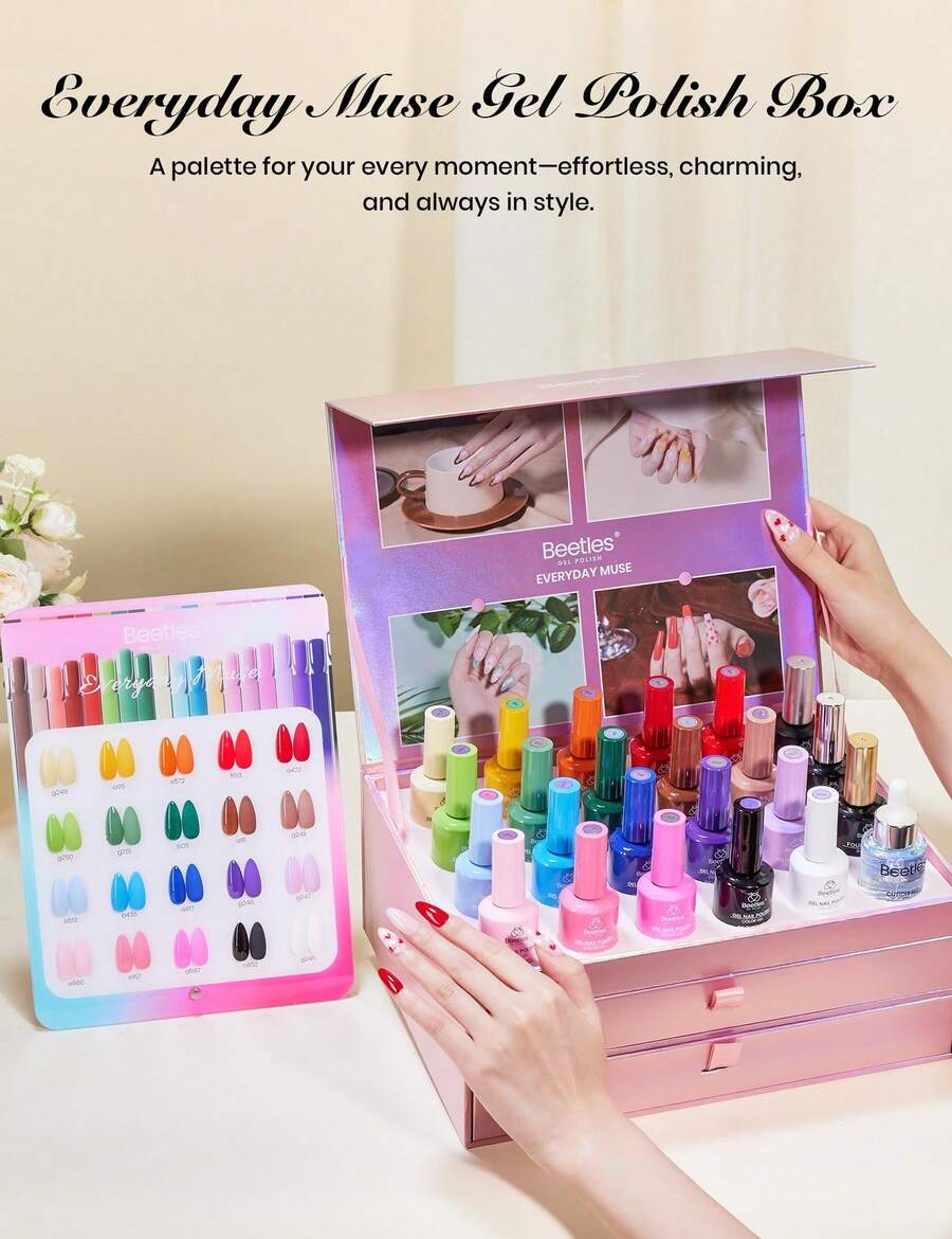 Beetles Gel Polish Set - 20 Colors 15ML Pink Yellow Blue Spring Colors Gel Set With Base Top Coat UV LED Lamp Salon DIY At Home Nails Gifts For Women - Everyday Muse[Upgraded Packaging] - 查看 1