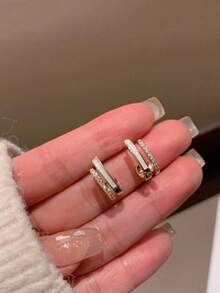 1 Pair Micro-Inlaid Zirconia Vertical Bar Dangle Minimalist Earrings For Women - Gold - View 2