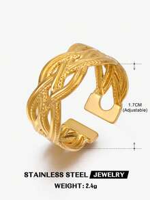 1pc Stainless Steel Fashionable Criss-Cross Open Ring, Suitable For Daily Wear - Gold - View 4