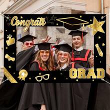 1pc 2026 Graduation Decoration 2026 Graduation Photo Frame Black & Gold Congratulations Photo Frame Prop High School College 2026 Graduation Party Decor - Multicolor - View 5