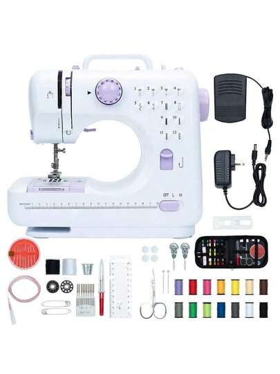 Máquina de Coser Portátil 12 Puntadas, con Pedal y Kit de Accesorios, Eléctrica y a Pilas