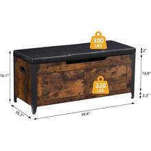 Banco otomano de Almacenamiento de Madera Retro de 39.5 Pulgadas con 2 bisagras de Seguridads, soporta hasta 300 Libras - Cofre de Almacenamiento para Dormitorio, Entrada y Sala de Estar - Marrón - Ver 5