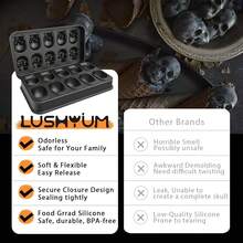 3D Skull Silicone Ice Cube Tray, Flexible Silicone Freeze Mold, Reusable Whiskey Ice Cube Mold, Cute Skull Ice Cubes For Chilled Cocktails, Champagne, Juice And Beverages, Baking Chocolate Resin Skull Mold, Ideal Party Gift - Black - View 3