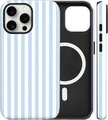 Magnetic For 13/14 Case Cute Stripes Phone Case, Shockproof Slim TPU And Hard PC Protective Phone Cover Compatible With MagSafe Designed For Wom Girls, Blue And White.Holiday Accessories.Phone Case, Suitable For 17 Pro Max/17 Air/ 16 Pro MAX/15 Pro Max/14 Pro/13 Pro/12/11, Personalized Phone Case For Men And Women, Middle Eastern Style - 設計2 - 查看 2