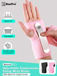 RPPR 1pc - Adjustable Compression Wrist Brace With Removable Splint, Suitable For Carpal Tunnel Syndrome, Fits Palm And Wrist, Black/Rose, Unisex, Daily Wrist Support, Reinforced At Night - Wrist Circumference: 12-23cm/4.7-9.05in, Fits Left & Right Hands - Nhiều màu - Xem 2