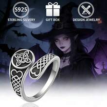 1pc 925 Sterling Silver Vintage Unique Heart Floral Design Witch Knot Ring, Suitable For Daily Casual Wear, Vacation, Holidays, Birthdays, Easter Gifts For Women - Antique Silver - View 3