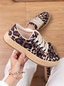 Sapatilha /Sapatênis feminino moda casual preço promocional Preto tenis confortável cadarço tênis de camurça animal print onça - Caramelo - Visão 2
