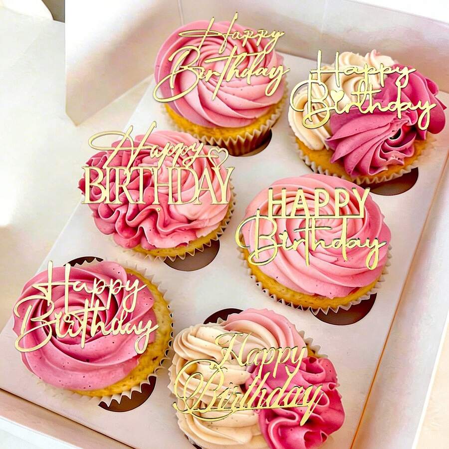 5 piezas de decoración de postre dulce de tamaño mini de acrílico con mensaje de "Feliz Cumpleaños" para decorar cupcakes para el Día de la Madre y el Día del Padre - Ver 1