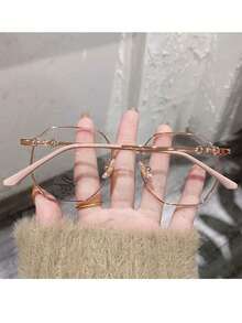 Gold Polygon Metal Frame Fashionable Non-Prescription Glasses, Suitable For Street Photography, Shopping, Fashion Outfits, Travel, Casual Daily Wear, Any Occasion - Gold - View 2