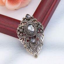 1pc Vintage Grey Rhinestone Turkish Brooch For Women, Suitable For Muslim Hijab, Collar, Wedding Bride Decoration, Antique Gold Alloy Brooch Jewelry - Turkish Brooch - View 23