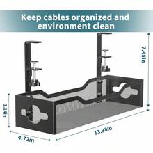 Under Desk Cable Management Tray No Drill, Metal Mesh Cable Management Under Desk With Clamp Mount, 2 Hole Cable Tray With Wire Management And Cord Organizer For Home Office Standing Desk - 黑色 - 查看 8