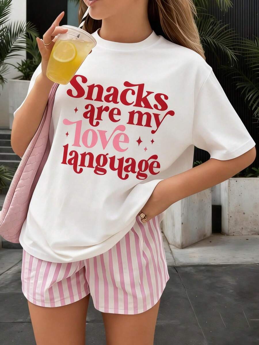 Tween Girl Cartoon Slogan Print Crew Neck T-Shirts Spring And Summer Girl's Casual Tee Soft Tops - White - View 1