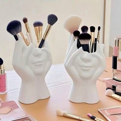 1pc PP Material Face Art Shaped Storage Tube, Multifunctional Office Desk Pen Holder, Makeup Brush Holder, Home Decor, Creative Human Body Art Design Office Supplies Desk Organizer Pen Holder Makeup Brush Holder Decoration