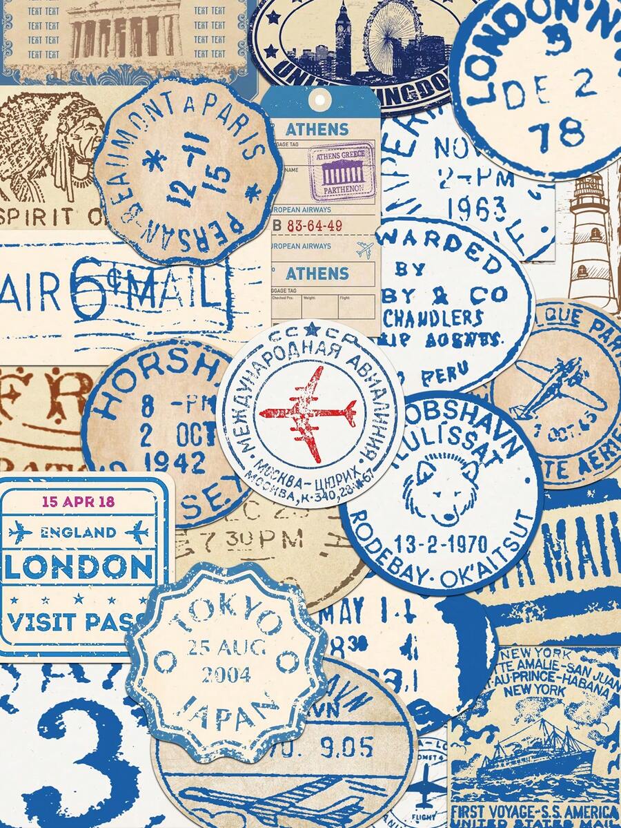 50pcs Vintage Journey Ticket Stub Stickers Retro Style Niche Handbook Phone Case Notebook Luggage Decorative Stickers - A - View 1