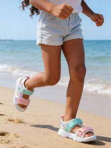 Toddler Boys/Girls Colorful Soft Bottom Hook And Loop Beach Sandals - Beige - View 3